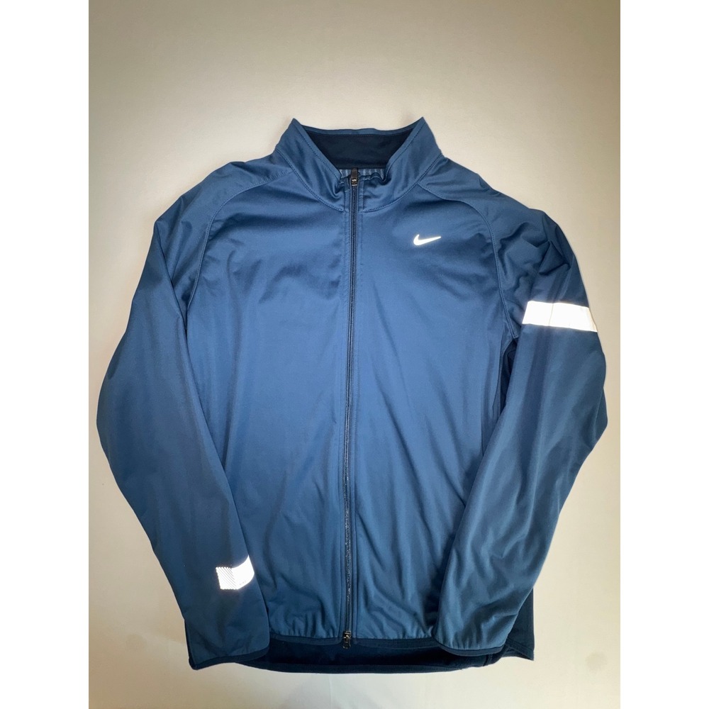 Nike Element Running Jacket Mens Large Blue Dri-FIT Full Zip Reflective Athletic